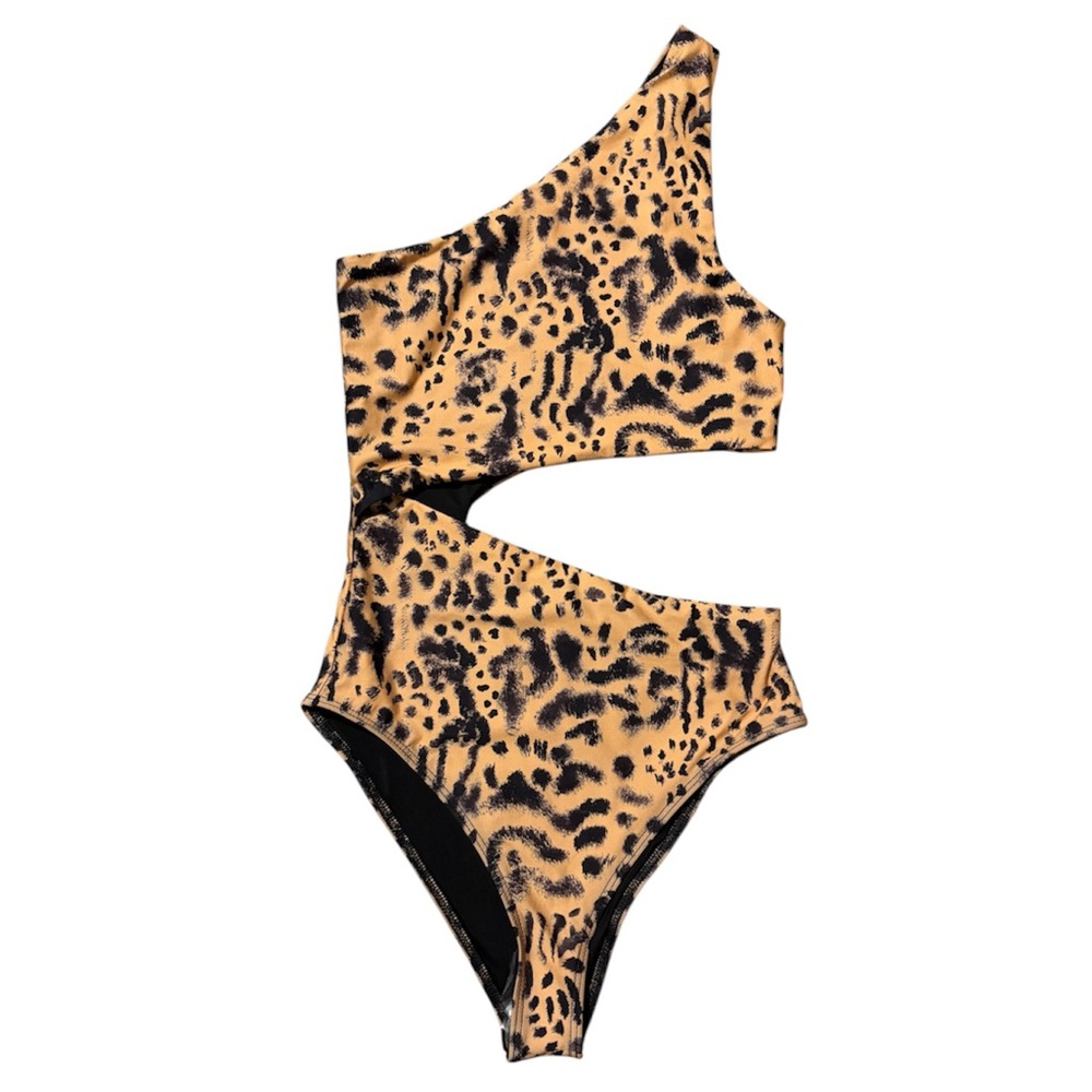 Beach Riot Celine One Piece in Peach Leopard Size XS